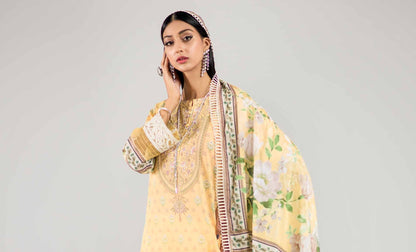 Isla 3-Piece Unstitched Lawn Digital Suit: Digital Printed Lawn Shirt, Voil Dupatta, Dyed Cotton Trouser - Effortless Style