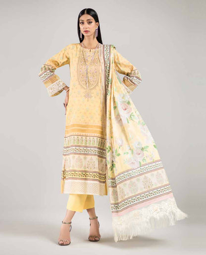 Isla 3-Piece Unstitched Lawn Digital Suit: Digital Printed Lawn Shirt, Voil Dupatta, Dyed Cotton Trouser - Effortless Style