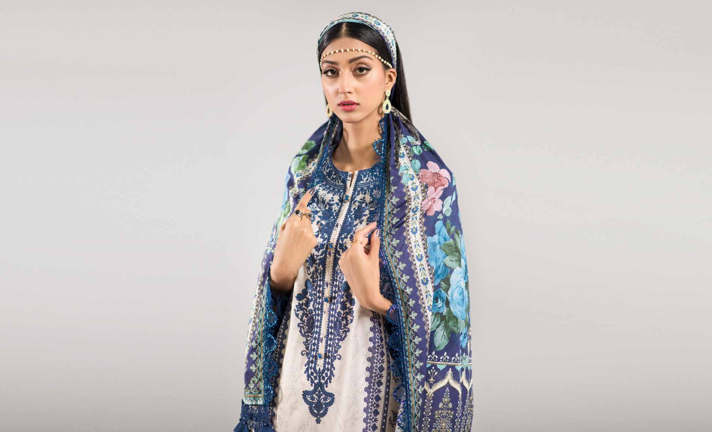 Ocean 3-Piece Unstitched Lawn Digital Suit: Digital Printed Lawn Shirt, Voil Dupatta, Dyed Cotton Trouser - Effortless Style