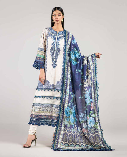 Ocean 3-Piece Unstitched Lawn Digital Suit: Digital Printed Lawn Shirt, Voil Dupatta, Dyed Cotton Trouser - Effortless Style