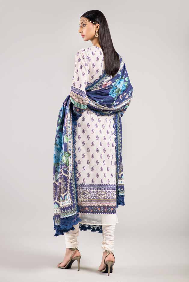 Ocean 3-Piece Unstitched Lawn Digital Suit: Digital Printed Lawn Shirt, Voil Dupatta, Dyed Cotton Trouser - Effortless Style