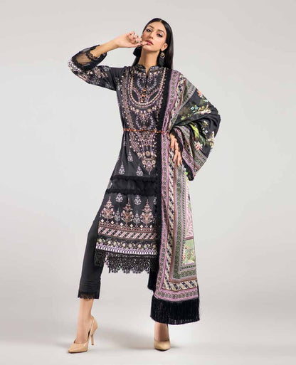 Jasmine 3-Piece Unstitched Lawn Digital Suit: Digital Printed Lawn Shirt, Voil Dupatta, Dyed Cotton Trouser - Effortless Style